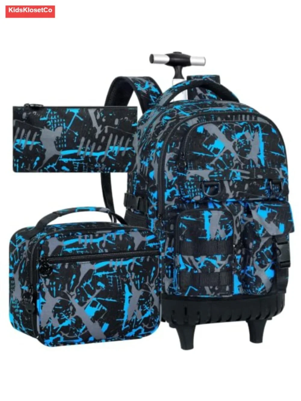 Wheeled Backpack Set for Boys Rolling Bookbag with Lunch Box & Pencil Bag